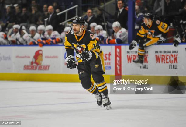 Zach Aston-Reese of the Wilkes-Barre/Scranton Penguins skates onto the ice a game against the Bridgeport Sound Tigers at the Webster Bank Arena on...