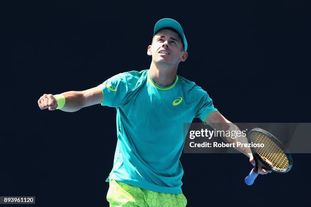 Alex De Minaur of Australia celebrates a win in his match against Alex Bolt of Australia during the Australian Open December Showdown at Melbourne...