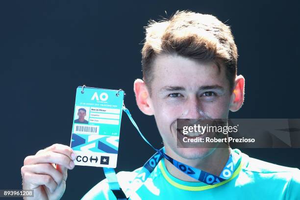 Alex De Minaur of Australia celebrates a win in his match against Alex Bolt of Australia during the Australian Open December Showdown at Melbourne...