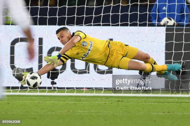 Marcelo Grohe of Gremio saves the ball during the FIFA Club World Cup UAE 2017 Final between Gremio and Real Madrid at the Zayed Sports City Stadium...