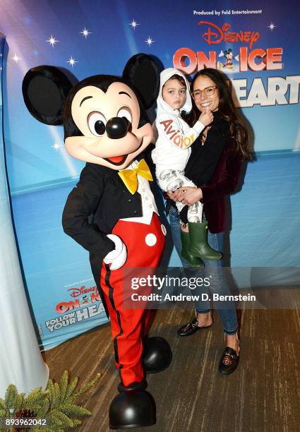 Mickey Mouse, Julian Form-Brewster and actress Jordana Brewster attend Disney On Ice: Follow Your Heart at Staples Center on December 16, 2017 in Los...