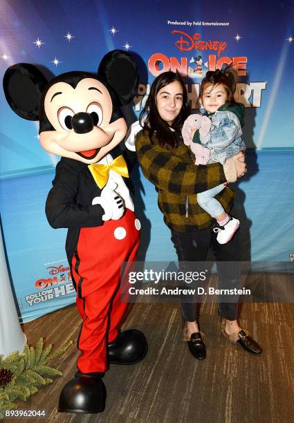 Mickey Mouse, actress Alanna Masterson and her daughter Marlowe Masterson attend Disney On Ice: Follow Your Heart at Staples Center on December 16,...