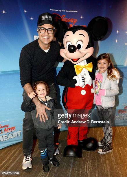 Actor Jaime Camil, Jaime Camil III, Mickey Mouse and Elena Camil attend Disney On Ice: Follow Your Heart at Staples Center on December 16, 2017 in...