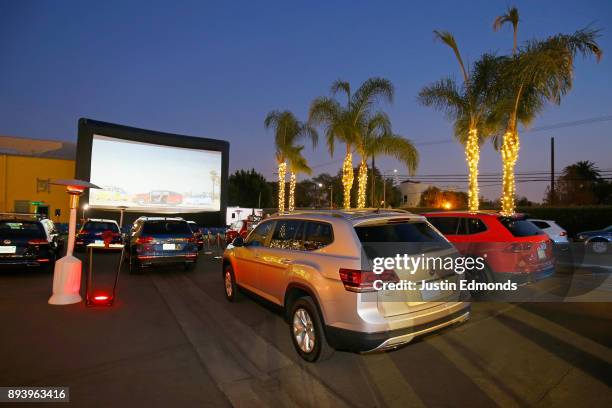 View of the atmosphere during the Volkswagen Holiday Drive-In Event at Releigh Studios in Los Angeles, California on December 16, 2017.