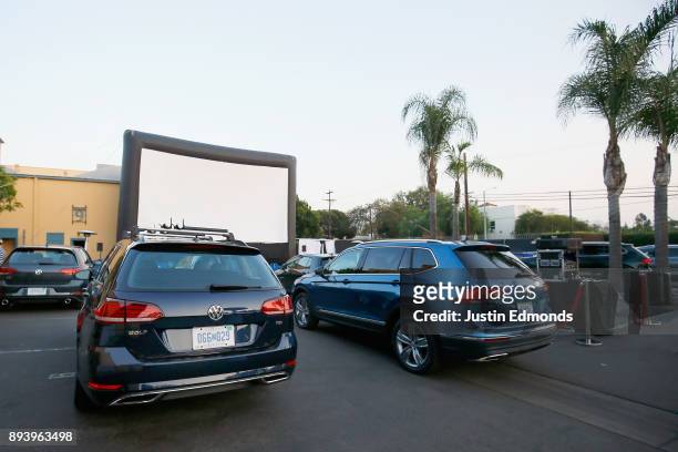 View of the atmosphere during the Volkswagen Holiday Drive-In Event at Releigh Studios in Los Angeles, California on December 16, 2017.