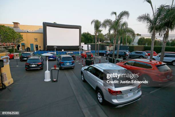 View of the atmosphere during the Volkswagen Holiday Drive-In Event at Releigh Studios in Los Angeles, California on December 16, 2017.