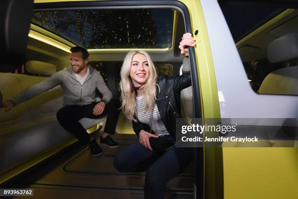 Brooks Laich and Julianne Hough attend the Volkswagen Holiday Drive-In Event at Releigh Studios in Los Angeles, California on December 16, 2017.