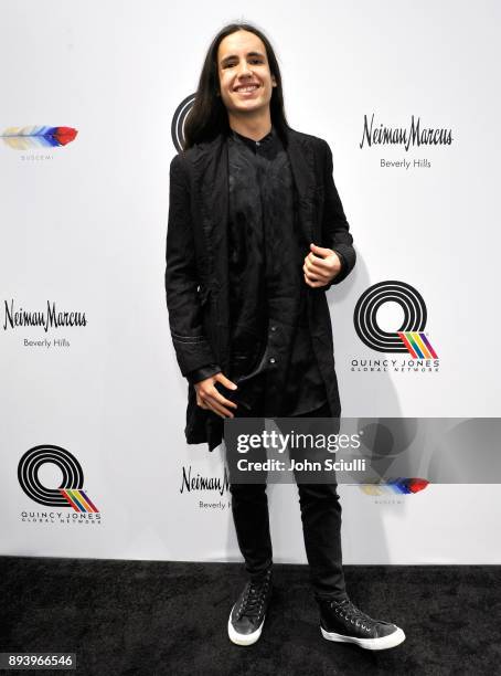 Xiuhtezcatl Martinez attends Buscemi x Quincy Exclusive Launch at Neiman Marcus Beverly Hills on December 16, 2017 in Beverly Hills, California.