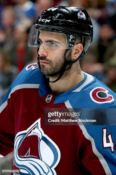 Mark Barberio of the Colorado Avalanche plays the Tampa Bay Lightning at the Pepsi Center on December 16, 2017 in Denver, Colorado.