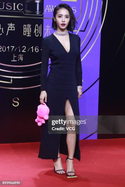 Singer Jolin Tsai poses at red carpet of the 11th Migu Music Awards ceremony on December 16, 2017 in Shanghai China.