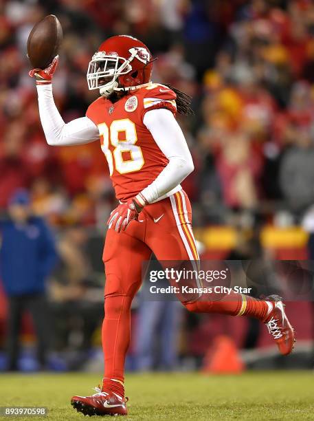 Kansas City Chiefs free safety Ron Parker recovers a fumble in the fourth quarter against the Los Angeles Chargers on Saturday, Dec. 16 at Arrowhead...