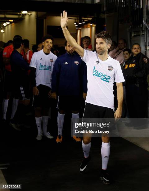 Kyle Martino is introduced during the Kick In For Houston Charity Soccer Match at BBVA Compass Stadium on December 16, 2017 in Houston, Texas.