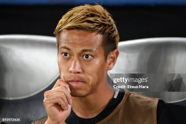 Keisuke Honda of Pachuca looks on prior to the FIFA Club World Cup UAE 2017 third place play off match between Al Jazira and CF Pachuca at the Zayed...