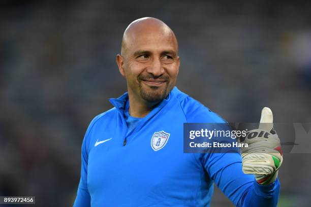 Oscar Perez of Pachuca looks on prior to the FIFA Club World Cup UAE 2017 third place play off match between Al Jazira and CF Pachuca at the Zayed...