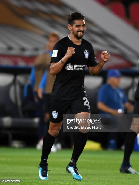 Franco Jara of Pachuca celebrates scoring his side's second goal during the FIFA Club World Cup UAE 2017 third place play off match between Al Jazira...