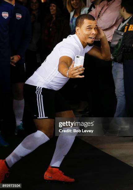 Charlie Davies is introduced during the Kick In For Houston Charity Soccer Match at BBVA Compass Stadium on December 16, 2017 in Houston, Texas.