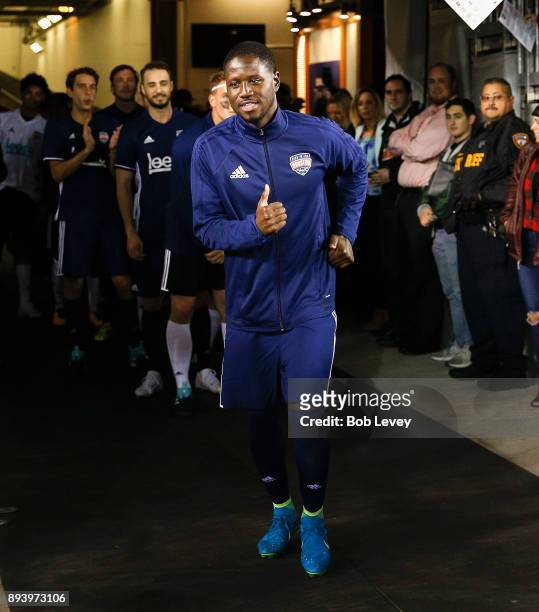 Eddie Johnson is introduced during the Kick In For Houston Charity Soccer Match at BBVA Compass Stadium on December 16, 2017 in Houston, Texas.