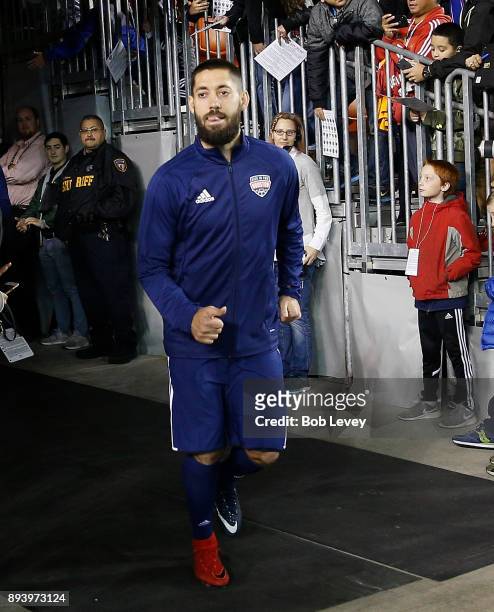 Clint Dempsey is introduced during the Kick In For Houston Charity Soccer Match at BBVA Compass Stadium on December 16, 2017 in Houston, Texas.
