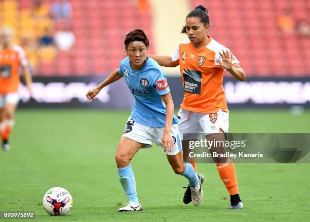 Yukari Kinga of Melbourne City breaks away from the defence during the round eight W-League match between the Brisbane Roar and Melbourne City at...