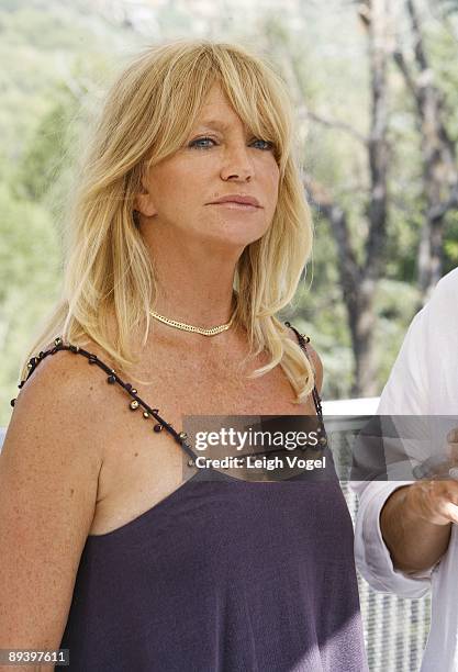 Goldie Hawn, actress and founder of the Hawn Foundation, engages in a radio interview during The 2009 Aspen Health Forum Presented By The Aspen...