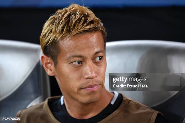 Keisuke Honda of Pachuca looks on prior to the FIFA Club World Cup UAE 2017 third place play off match between Al Jazira and CF Pachuca at the Zayed...