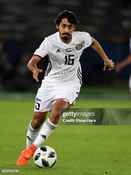 Khalfan Alrezzi of Al Jazira in action during the FIFA Club World Cup UAE 2017 third place play off match between Al Jazira and CF Pachuca at the...