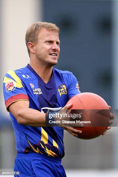 Neil Wagner of Otago warms up during the Twenty20 Supersmash match between Otago and Wellington on December 17, 2017 in Dunedin, New Zealand.