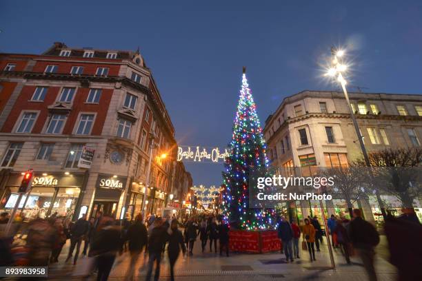 View of a Christmas Tree on O'Connell Street, just a week ahead of Christmas. On Saturday, 16 December 2017, in Dublin, Ireland.