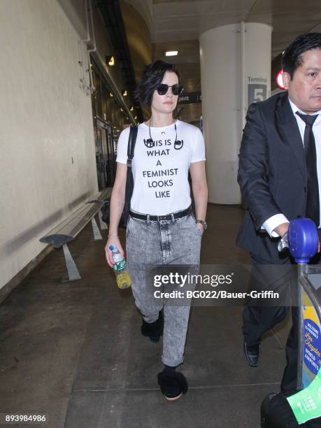 Jaimie Alexander is seen at Los Angeles International Airport on December 16, 2017 in Los Angeles, California.