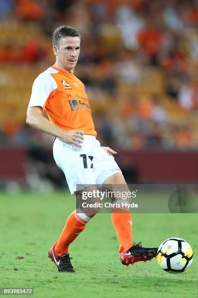 Matthew McKay of the Roar kicks during the round 11 A-League match between the Brisbane Roar and the Melbourne Victory at Suncorp Stadium on December...