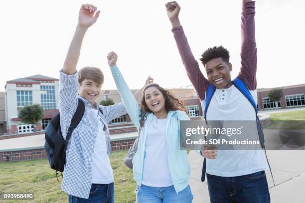 high school students are excited that school is out - first day of summer imagens e fotografias de stock