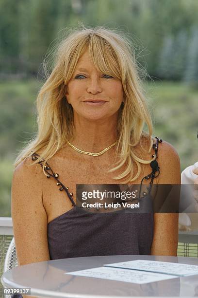 Goldie Hawn, actress and founder of the Hawn Foundation, engages in a radio interview during The 2009 Aspen Health Forum Presented By The Aspen...