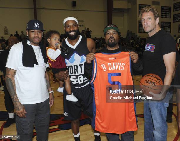 Allen Iverson, Baron Davis, Ice Cube, and Jeff Kwantinetz pose for portrait at Baron Davis hosts Black Santa Celebrity Basketball Fundraiser on...