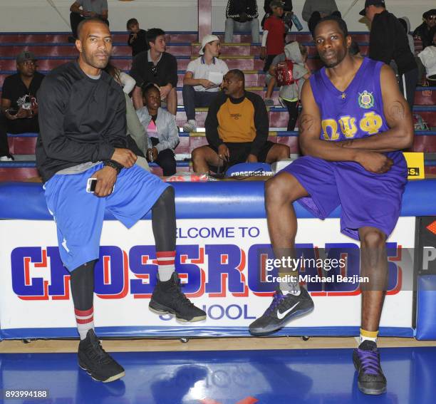 Anthony Locke and Sloane pose for portrait at Baron Davis hosts Black Santa Celebrity Basketball Fundraiser on December 16, 2017 in Santa Monica,...