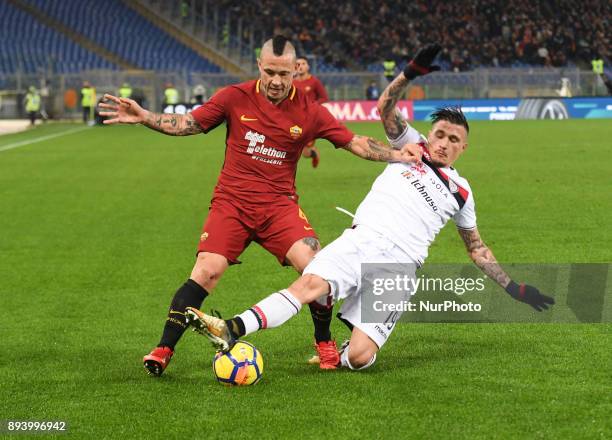 Radja Nainggolan and Fabio Pisacane during the Italian Serie A football match between A.S. Roma and Cagliari at the Olympic Stadium in Rome, on...