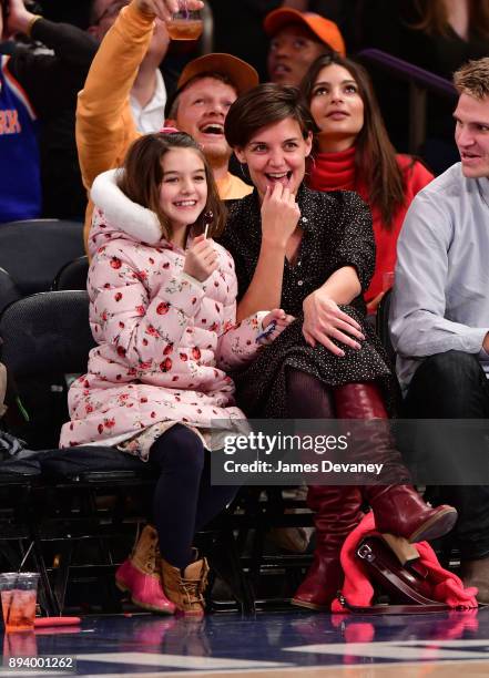 Suri Cruise and Katie Holmes attend the Oklahoma City Thunder Vs New York Knicks game at Madison Square Garden on December 16, 2017 in New York City.