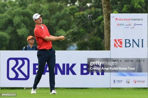 Justin Rose of England pictured during final round of the 2017 Indonesian Masters at Royale Jakarta Golf Club on December 17, 2017 in Jakarta,...