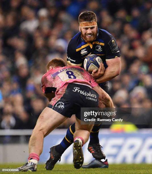 Dublin , Ireland - 16 December 2017; Sean O'Brien of Leinster is tackled by Sam Simmonds of Exeter Chiefs during the European Rugby Champions Cup...