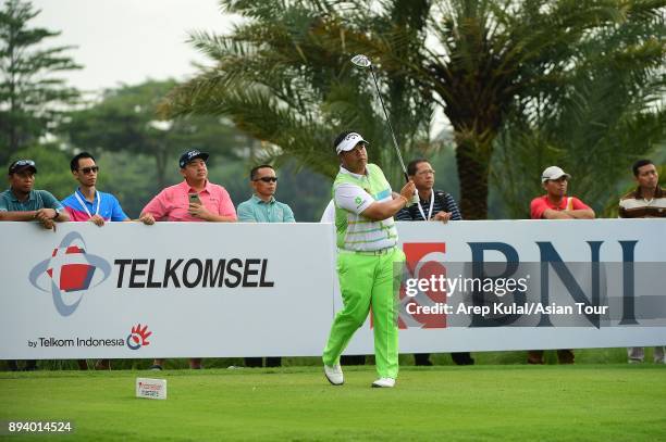 Kiradech Aphibarnrat of Thailand pictured during final round of the 2017 Indonesian Masters at Royale Jakarta Golf Club on December 17, 2017 in...