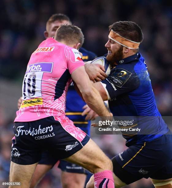 Dublin , Ireland - 16 December 2017; Sean O'Brien of Leinster is tackled by Gareth Steenson of Exeter Chiefs during the European Rugby Champions Cup...
