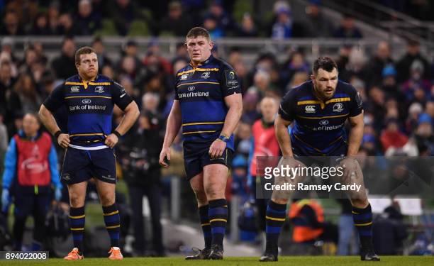 Dublin , Ireland - 16 December 2017; Sean Cronin, left, Tadhg Furlong, centre, and Cian Healy of Leinster during the European Rugby Champions Cup...