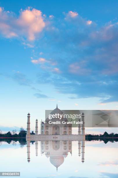 long view of famous monument. - taj mahal stockfoto's en -beelden