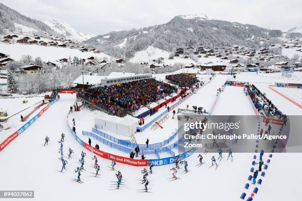 At the start during the IBU Biathlon World Cup Men's and Women's Mass Start on December 17, 2017 in Le Grand Bornand, France.