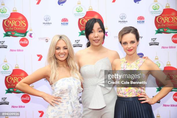 Samantha Jade, Dami Im and Penny McNamee during Woolworths Carols in the Domain on December 17, 2017 in Sydney, Australia. Woolworths Carols in the...