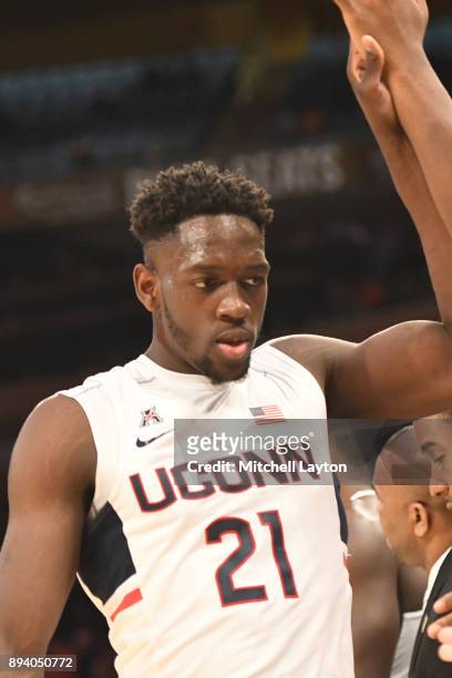 Mamadou Diarra of the Connecticut Huskies comes out of the game during the Jimmy V Classic college basketball game against the Syracuse Orange at...