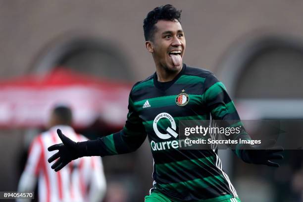 Renato Tapia of Feyenoord celebrates 0-5 during the Dutch Eredivisie match between Sparta v Feyenoord at the Sparta Stadium Het Kasteel on December...