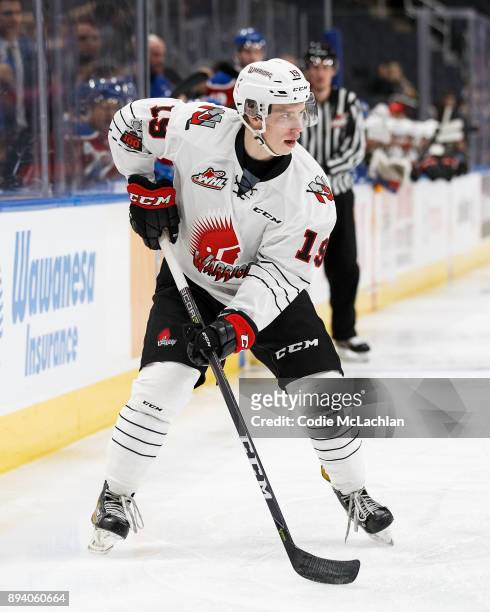 Brayden Burke of the Moose Jaw Warriors skates against the Edmonton Oil Kings at Rogers Place on December 7, 2017 in Edmonton, Canada.