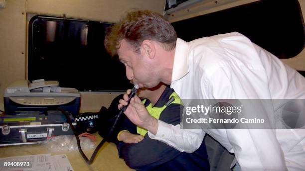 May 25, 2007. Madrid, Spain. Breath test by the local police to a driver.