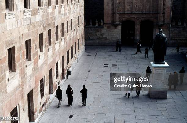 Salamanca Human Heritage 01 January 2002 University. Patio de Escuelas with the statue of Fray Luis de Leon.