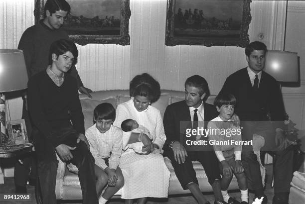 The Duchess of Alba with her newborn daughter, Eugenia, her husband Luis Martinez de Irujo y Artacoz and her children: Alfonso, Jacobo, Fernando,...